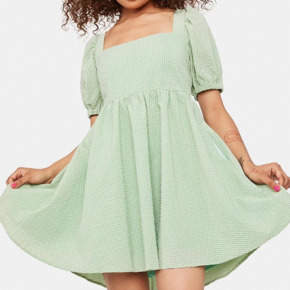 NEW MABLE green gingham babydoll dress, size medium